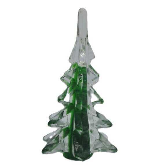 Vtg 8.5" Art Glass Christmas Tree Green & Clear Bubble-Inclusive Holiday Decor - Picture 1 of 5